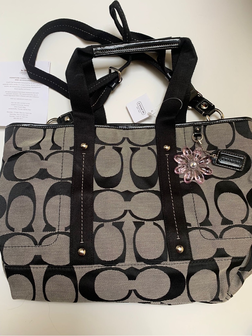 BNWT Vintage Coach Black and grey logo fabric Convertible Crossbody Bag